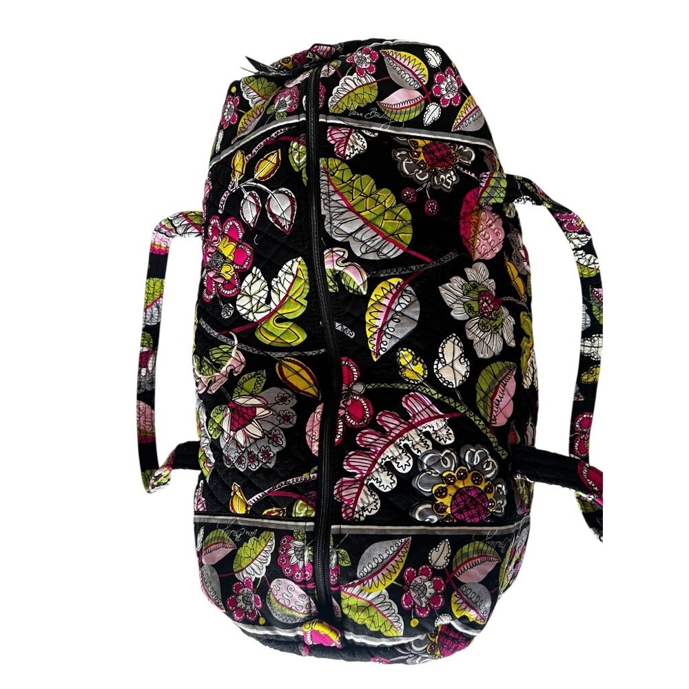 Vera Bradley Quilted Travel Tote Bag 20" Moon Blooms VGUC Black Pink Green White - Picture 10 of 16